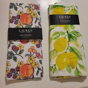 FRUITS RALPH LAUREN HOME lemon cherry summer SET OF 2 NEW KITCHEN TOWELS NWT